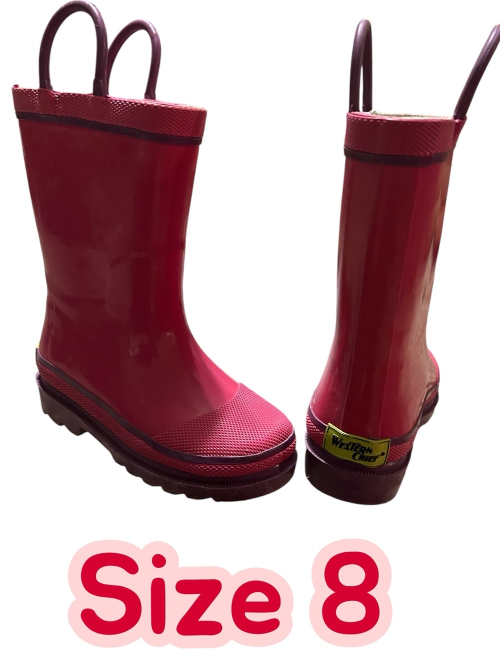 Western Chief Bright Pink Girls' Waterproof Rain Boots with Pull Handles